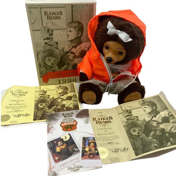 Vintage 1990 Robert Raikes Hillary Bear Camp Grizzly Collection W/ Authenticity - Picture 1 of 16